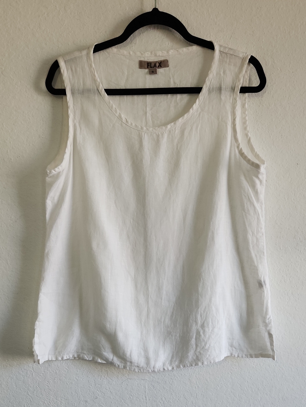 FLAX 100% Linen White Scoop Neck Tank Top Minimalist Coastal Boho